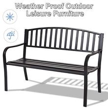 GIANTEX Panchina da giardino a 3 posti, in metallo, con schienale e braccioli, portata fino a 240 kg, per giardino, parco, terrazza, 127 x 60 x 87 cm