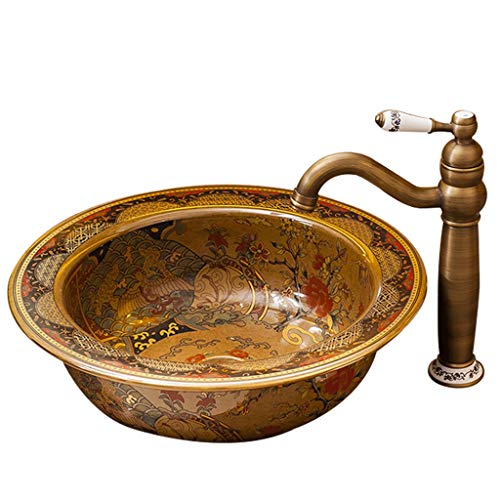 lilili Lavabo da Appoggio Lavandino Lavabo da Appoggio in Ceramica in Stile Europeo,lavabo da Appoggio 48x37x13cm (Color : No Accessories)