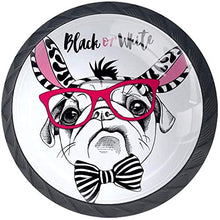 Cani del Pug disegnati bianchi neri Pomelli per Porta Set di 4 Pomelli per Mobili Manopole per Cassetti Cucina Armadio Vetro
