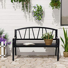 Outsunny Panchina da Giardino in Metallo Nero Impermeabile, Panca da Esterno in Ferro 2 Posti, 128x56x86cm