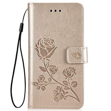 Robinsoni Cover Compatibile con Samsung Galaxy A6 Plus 2018 Case Scintillare Glitters Lucido Portafoglio Libro Custodia Retro 3D Rosa Stampato Pelle PU Libretto Cover Foglio Flip Magnetica Caso, Oro