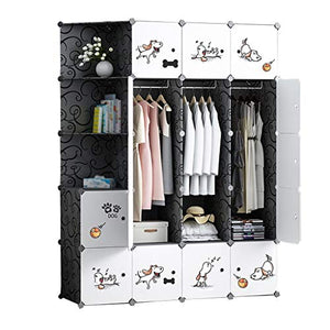 Locker 3-Guardaroba Armadio Rimovibili di Plastica 17-Porta 8-Gitter Scaffali Vestiti Home Camera Nero 147X47X183CM MUMUJIN (Color : B)