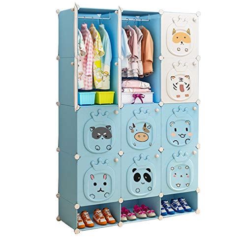 Locker Scarpe-Bit Armadio Plastica 12-Porta 8-Gitter Scaffali Partizione Abbigliamento Home Camera Blu 111X47X165CM 2-Hanging MUMUJIN