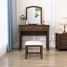 2 Cassetti,Vanity Toeletta Da Trucco Per Camera Da Letto,Antico Specchiera Tavolo Cosmetici Con Specchio,Gambe In Legno Solido,Tavolo Da Trucco Per Le Donne,Sgabello Imbottito-Legno 100x40x145cm(39x16