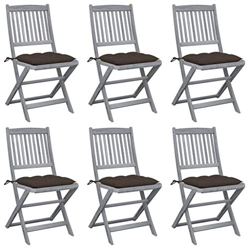 vidaXL Sedie da Giardino Pieghevoli 6pz con Cuscini in Massello Acacia