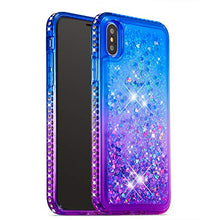 CrazyLemon Custodia per iPhone X/iPhone Xs, sabbie mobili scintillanti lucide e custodia per telefono in TPU in silicone morbido con design pieno di strass per le donne - Blu + Viola