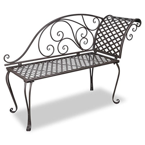 Tuduo - Panchina da giardino in metallo, 128 x 46 x 88 cm, colore: Marrone
