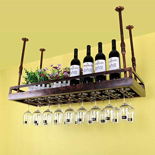 KELITINAus Hanging Wine Glass Cup Cremagliera Del Metallo Dell'Annata Ferro Soffitto Wine Rack Decorazioni Mensola Del Vino Del Supporto Della Bottiglia Regolabile in Altezza Galleggiante Ripiani Pub