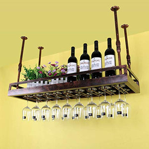 KELITINAus Hanging Wine Glass Cup Cremagliera Del Metallo Dell'Annata Ferro Soffitto Wine Rack Decorazioni Mensola Del Vino Del Supporto Della Bottiglia Regolabile in Altezza Galleggiante Ripiani Pub