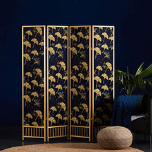 EVEN Il ginkgo blu inchiostro lascia lo schermo decorativo, la protezione della privacy della parete divisoria del soggiorno, la parete divisoria a 4 pannelli autoportante, lo schermo divisorio