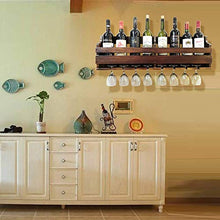 JPVGIA Legno for Il Vino Rack, Bicchiere da Vino e Bottiglia di Vino Display Rack, Legno di Pino, Muro Mounte, 8 Bottiglia 8 Long STEM Supporto di Vetro (Charcoal Noce a Colori, 8 Bottiglia = 80 cm)