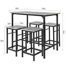 SoBuy Set 5 Pezzi Tavolo con 4 sgabelli Mobile Bar per casa Stile Industriale Grigio, L100*P60*A87cm, OGT11-HG
