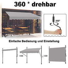 LZQ Tenda da sole a morsetto per balcone, retrattile manuale, regolabile in altezza, resistente ai raggi UV, senza forature, 100% poliestere (300 x 120 cm, grigio)