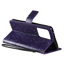 Artfeel Pelle Portafoglio Custodia per Samsung Galaxy S20 Ultra 6.9 Pollice,Flip Magnetica Viola Cover Sbalzato Girasole Modello Libro Stile con Carta Slot Cinturino Supporto Cover