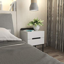 Moderno Comodino con 2 cassetto,Bianco, Comodino in Legno, tavolino Laterale per Divano, Cornice Metallica, per Camera da Letto, Soggiorno, Decorazione per mobili(Bianco/Nero)