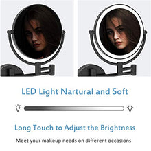 MRJ 8'' Specchio da Parete per Bagno Bilaterali 5X, Specchio per Trucco con Luce a LED, Specchio Cosmetico Ingranditore, 360° Girevole e Rotondo, Ricarica USB Nero