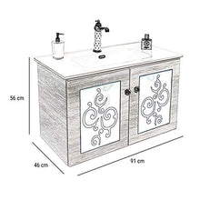 Shop Chic Mobiletto con lavabo a sospensione Crystal legno a vista mobile bagno sospeso 90 cm in stile moderno base con lavabo in ceramica