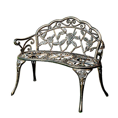 GaoF Panchina da Giardino per Esterni, Panchina intagliata con Rose da Cortile da Giardino per Il Tempo Libero, Mobili da Giardino con Schienale Panchina in Alluminio pressofuso, Adatto per Portico