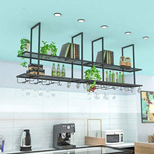 Portabottiglie da vino da cucina con portabicchieri portabicchieri da appendere a soffitto Portabicchieri da soffitto per la casa Mensola nera a 2 livelli Portabicchieri per bicchieri / l Cantine C