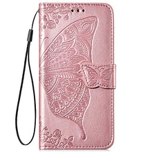 Saceebe Compatibile con Huawei Y9 2018 Custodia pelle Cover a libro Portafoglio Flip Case [Custodia in pelle goffrata con fiori e farfalle con cordino] anteriore e posteriore Bumper Case,oro rosa