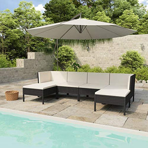 SKM Set Divani da Giardino 6 pz con Cuscini in Polyrattan Nero (40kg) Nero-6962