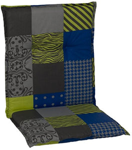 beo Sedia da Giardino Cuscini Cuscino per Sedia a Schienale Basso Design Patchwork, Circa 98 x 48 x 6 cm, Blu/Verde/Grigio/Multicolore