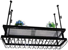 Scaffale da parete classico a 2 ripiani in ferro metallo per vino, mensola da parete a soffitto, porta bottiglie di vino e bicchieri da appendere (dimensioni: 50 x 30 cm)