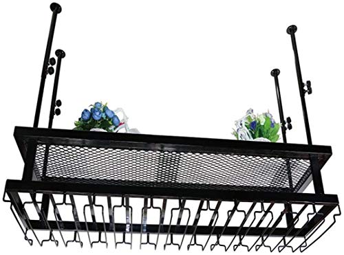 Scaffale da parete classico a 2 ripiani in ferro metallo per vino, mensola da parete a soffitto, porta bottiglie di vino e bicchieri da appendere (dimensioni: 50 x 30 cm)