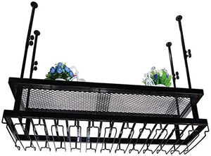 Scaffale da parete classico a 2 ripiani in ferro metallo per vino, mensola da parete a soffitto, porta bottiglie di vino e bicchieri da appendere (dimensioni: 50 x 30 cm)