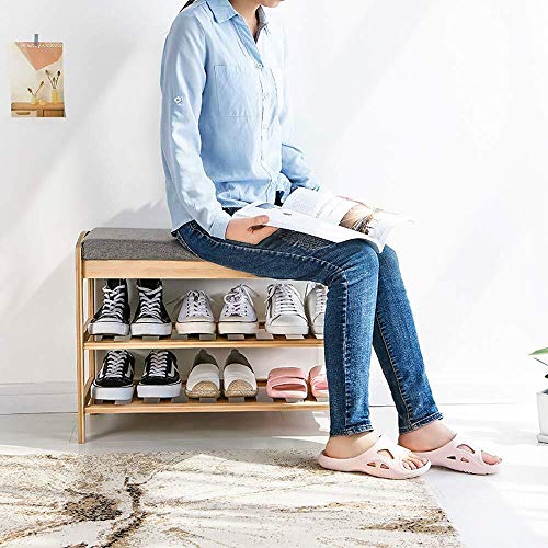 YANG 2 Livello Wooden Shoe Rack Change Scarpe Panca Imbottita poggiapiedi Bagagli Petto Guardaroba Dressing Table Sgabello ottomano Carico Massimo 250kg, 79 × 29 × 50 Centimetri