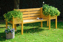Dobar, panca da giardino con fioriere laterali, panca e fioriera, marrone chiaro, 211 x 64 x 92 cm