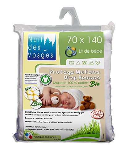 Nuit des Vosges 230142-Proteggi-materasso in Cotone Bio, per Lettino, in Cotone, 70 x 140 cm, Bianco