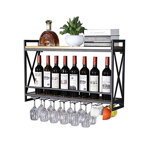 M-JH Portabottiglie, Supporto da Muro in Metallo Portabottiglie da Vino in Legno Montaggio a Parete Rustico Scaffale per Vino Scaffale portaoggetti (Dimensioni : 80x20×52cm)