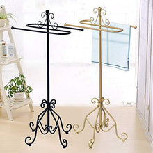 Wing Portasciugamani da Terra Bagno 2 Bracci Metallo Mensole Porta Asciugamani Porta salviette in Ferro battuto, 33 × 33 × 98 cm,Nero