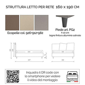 LettoFacile montalo in 30 Minuti - Letto Matrimoniale Dots Frame in Ecopelle - Struttura senza rete - Made in Italy (160 x 190 cm)