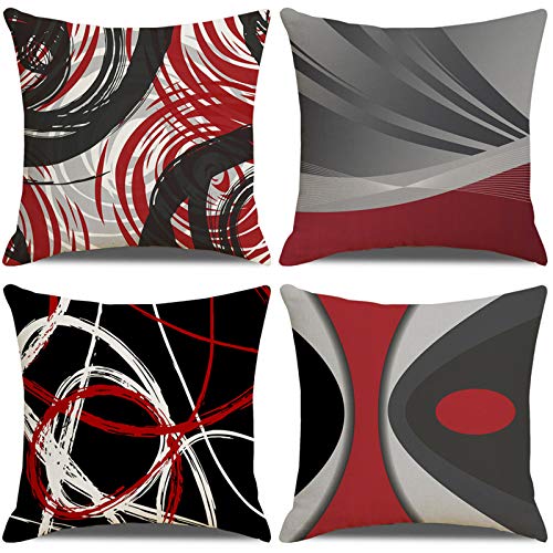 LAXEUYO Set di 4 Federe Cuscini 45x45 cm, Strisce Rosse Astratte Cotone Biancheria Decorativo Gettare Caso Federa Cuscino Divano Auto Home Decor