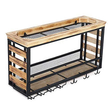 RUXMY Armadietto del Vino Scaffale per Vino da Appendere a Parete in Metallo/Ferro Scaffale per Bar in Legno massello Scaffale per Vino Industriale, Bottiglie, Calice e portabicchieri con Catena