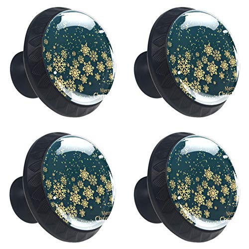 Set di 4 maniglie rotonde per armadio da cucina, credenza, cassettiera, cassettiera, con viti, per cucina, comò, armadietto, bagno, armadio, Natale dorato fiocco di neve