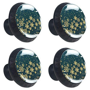 Set di 4 maniglie rotonde per armadio da cucina, credenza, cassettiera, cassettiera, con viti, per cucina, comò, armadietto, bagno, armadio, Natale dorato fiocco di neve