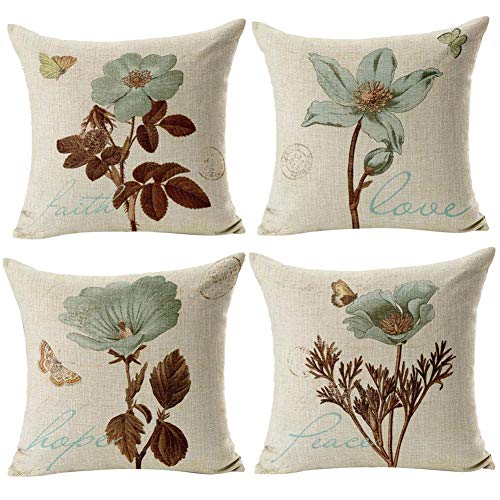 Gspirit 4 Pack Retro Fiori Cotone Biancheria Cuscino Decorativo Caso Federa per Cuscino 45x45 cm