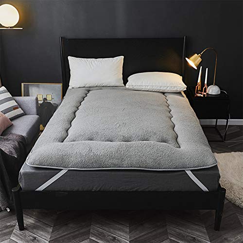 MYYU Giapponese Tatami Pavimento Tappetino Lana d'Agnello Traspirante Pieghevole Futon Coprimaterasso Portatile Materasso Imbottito Dormitorio,Grigio,1.2 * 2.0m