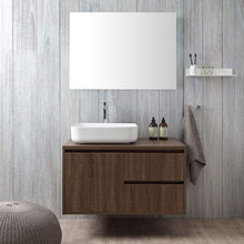Kiamami Valentina MOBILE BAGNO SOSPESO 90CM NOCE SCURO, LAVABO APPOGGIO, SPECCHIO | SIENA