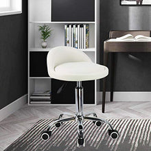 KKTONER Sgabello Rotondo in Pelle PU con Schienale Regolabile Regolabile in Altezza Sedia da Lavoro Girevole con Ruote Spa (Bianco)