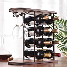 LDM Portabottiglie per Vino, 8 Bottiglie di portabottiglie in Legno + Ferro battuto Stand-Alone espositore da banco, scaffale Creativo per la Decorazione dell'Armadio per la casa