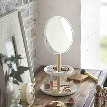 ZXFMT Specchio per Trucco, con Specchio per Trucco ingrandimento Portaoggetti Supporto Doppia Rotazione Laterale Specchio per Trucco Esktop Bianco
