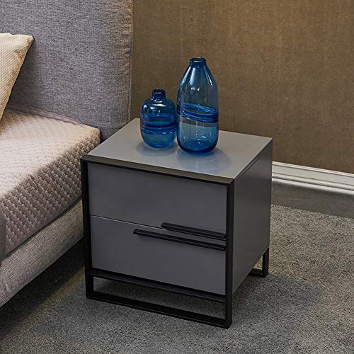 Comodino in Legno Massello Elegante, Moderno Stile Cabinet Cabina Armadio Comodino, 2 Cassetti E Supporto in Metallo, Decorazione Camera Da Letto, 50 * 40 * 50 Cm