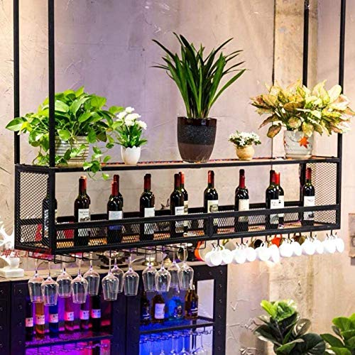 FCXBQ Portabottiglie Rustico a Parete ， Portabottiglie Rustico a Parete Portabicchieri da Vino in Legno massello in Ferro battuto, Appendiabiti Decorativo da Bar pensile-Nero_60cm * 30cm