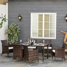 Outsunny Set Mobili da Esterno con 1 Tavolo e 6 Sedie da Giardino con Cuscini, Rattan PE e Metallo Zincato, Marrone