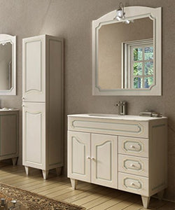 Mobile bagno a terra moderno Caravaggio effetto decapè, misura cm 90, con specchio e applique, lavabo e colonna