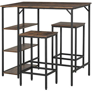 HOMCOM Set Tavolo Alto con 2 Sgabelli e Scaffale Stile Industriale in Metallo e Legno, Arredamento Moderno Bar e Cucina, Marrone Rustico